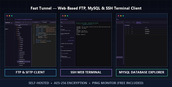 Fast Tunnel — Self-Hosted Web Client for FTP, MySQL and SSH