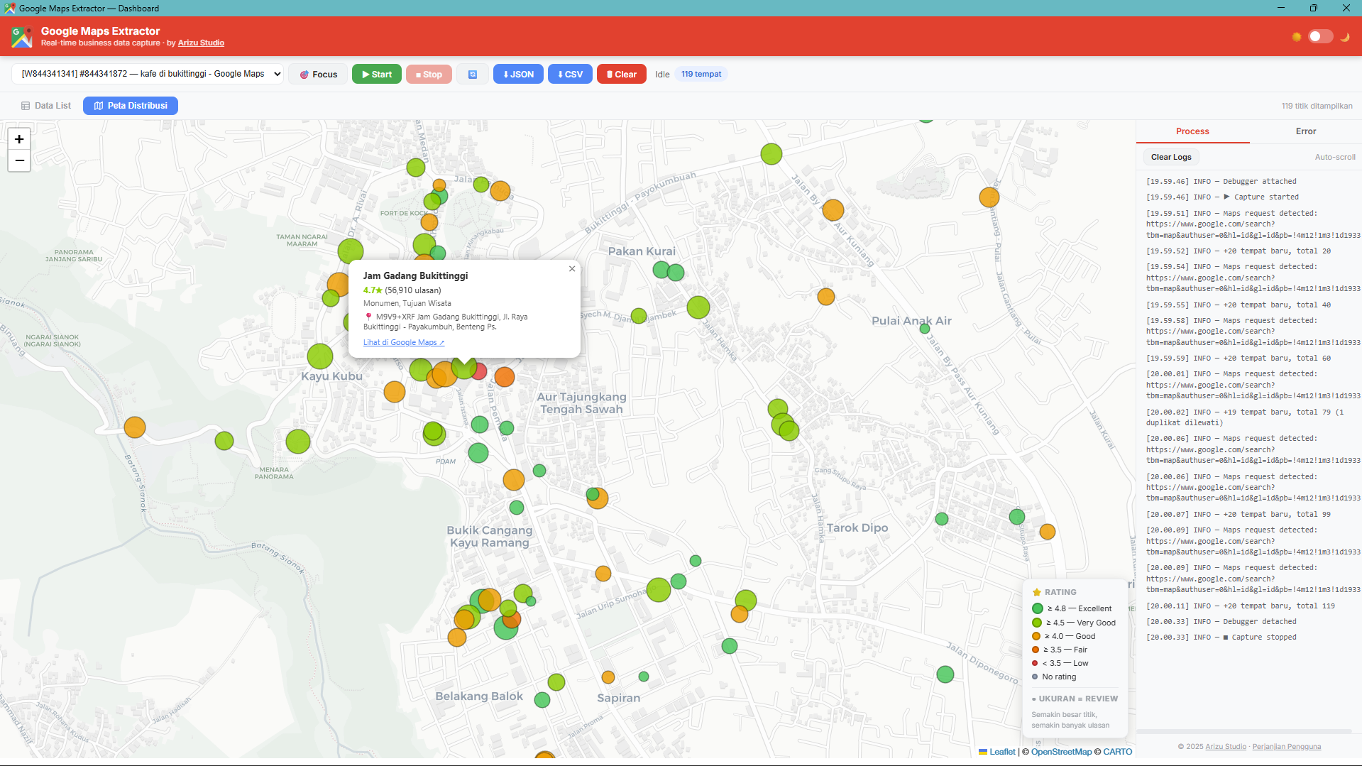 Google Maps Extractor - Visualisasi peta distribusi bisnis