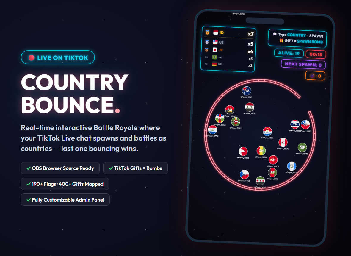 Country Bounce - TikTok Live Chat Battle Royale Game